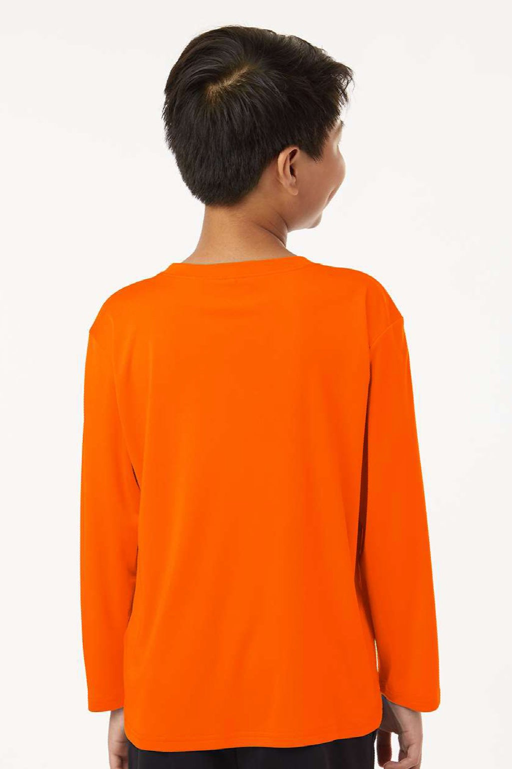 AllPro 48400Y Youth Pro Lock Performance Long Sleeve Crewneck T-Shirt Neon Orange Model Back
