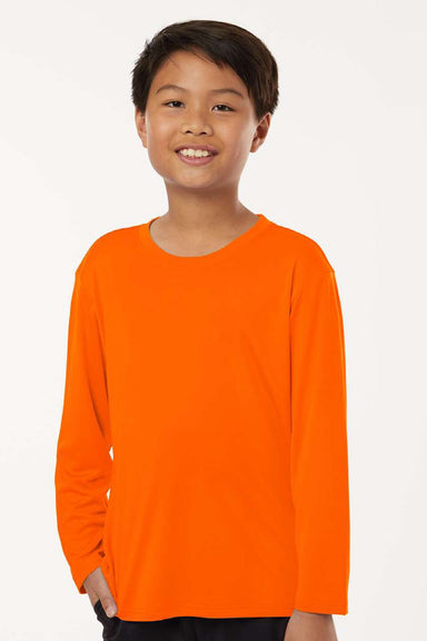 AllPro 48400Y Youth Pro Lock Performance Long Sleeve Crewneck T-Shirt Neon Orange Model Front