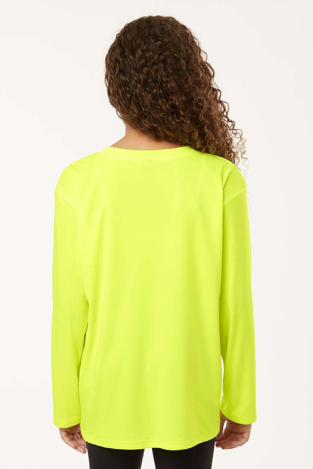 AllPro 48400Y Youth Pro Lock Performance Long Sleeve Crewneck T-Shirt Neon Yellow Model Back