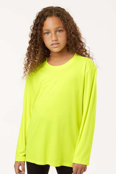 AllPro 48400Y Youth Pro Lock Performance Long Sleeve Crewneck T-Shirt Neon Yellow Model Front