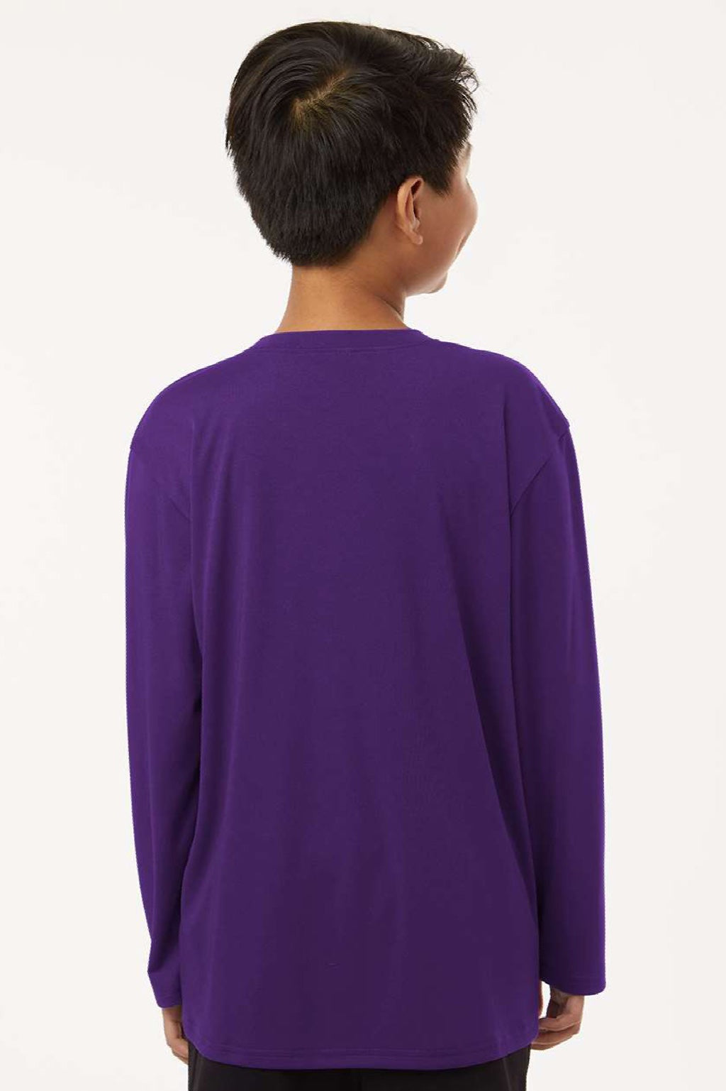 AllPro 48400Y Youth Pro Lock Performance Long Sleeve Crewneck T-Shirt Purple Model Back