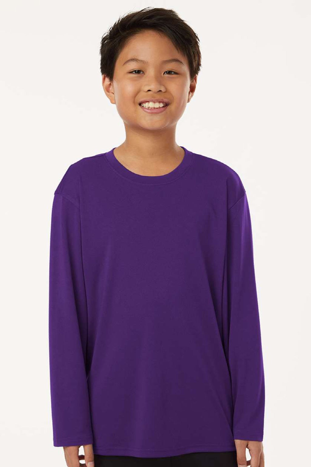 AllPro 48400Y Youth Pro Lock Performance Long Sleeve Crewneck T-Shirt Purple Model Front