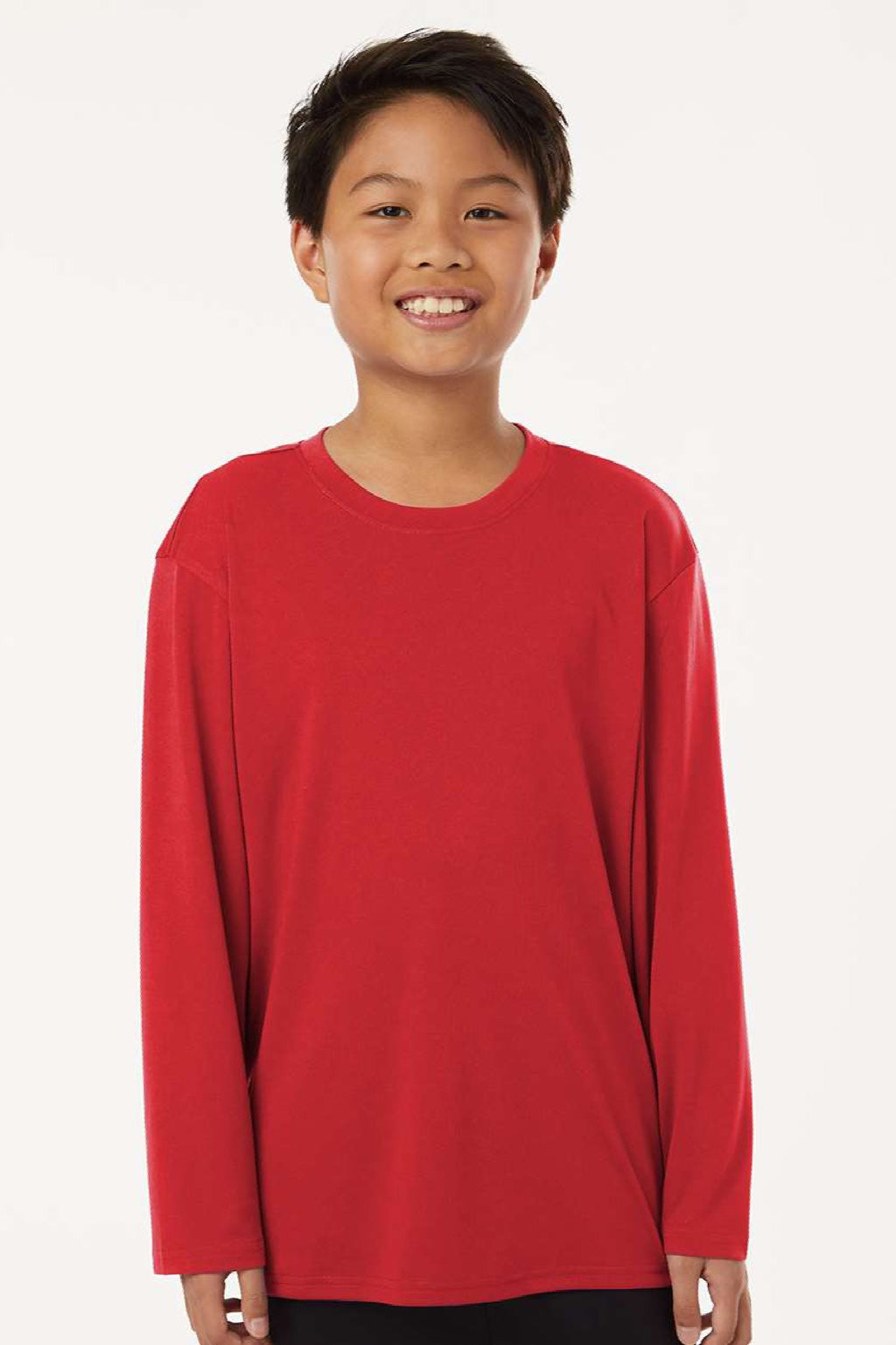 AllPro 48400Y Youth Pro Lock Performance Long Sleeve Crewneck T-Shirt Red Model Front