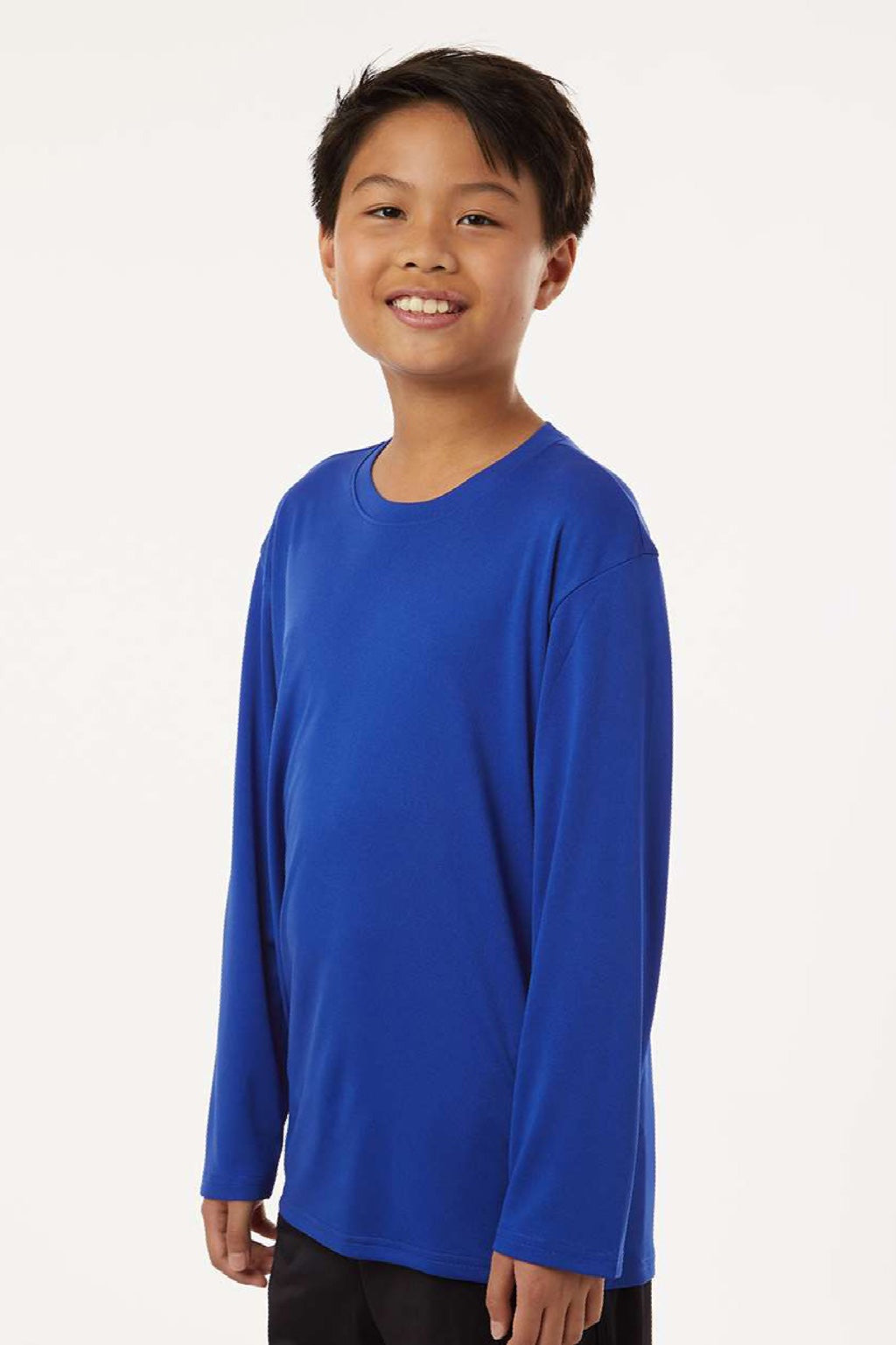 AllPro 48400Y Youth Pro Lock Performance Long Sleeve Crewneck T-Shirt Royal Blue Model Side