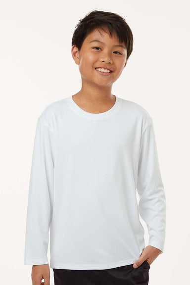 AllPro 48400Y Youth Pro Lock Performance Long Sleeve Crewneck T-Shirt White Model Front