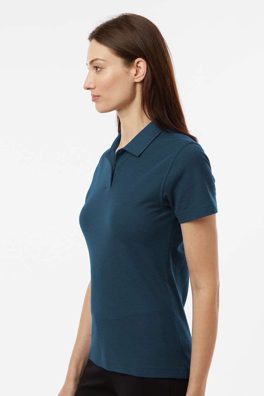 AllPro 62800L Womens Pique Short Sleeve Polo Shirt Atlantic Blue Model Side