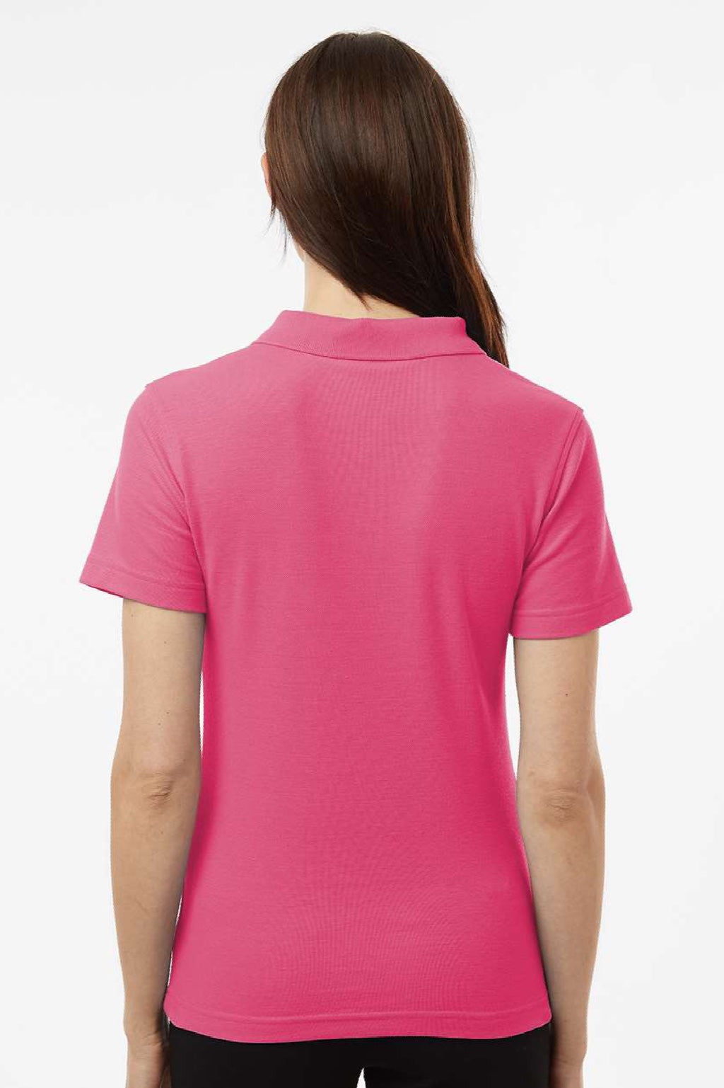 AllPro 62800L Womens Pique Short Sleeve Polo Shirt Bright Pink Model Back