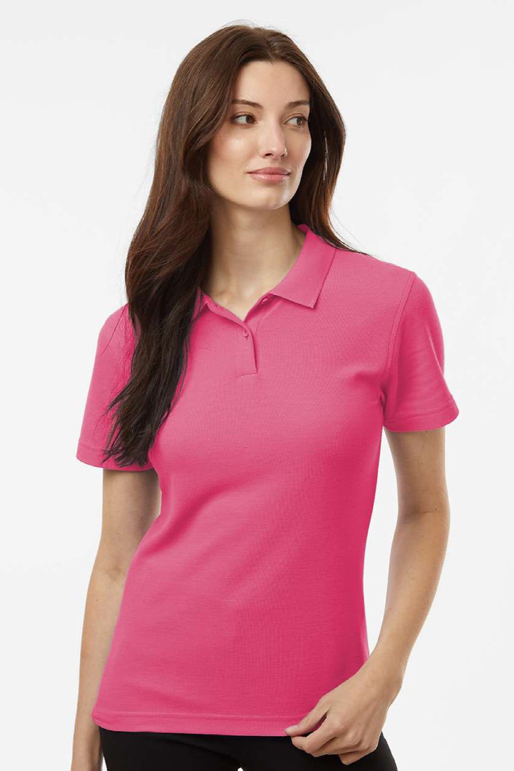 AllPro 62800L Womens Pique Short Sleeve Polo Shirt Bright Pink Model Front