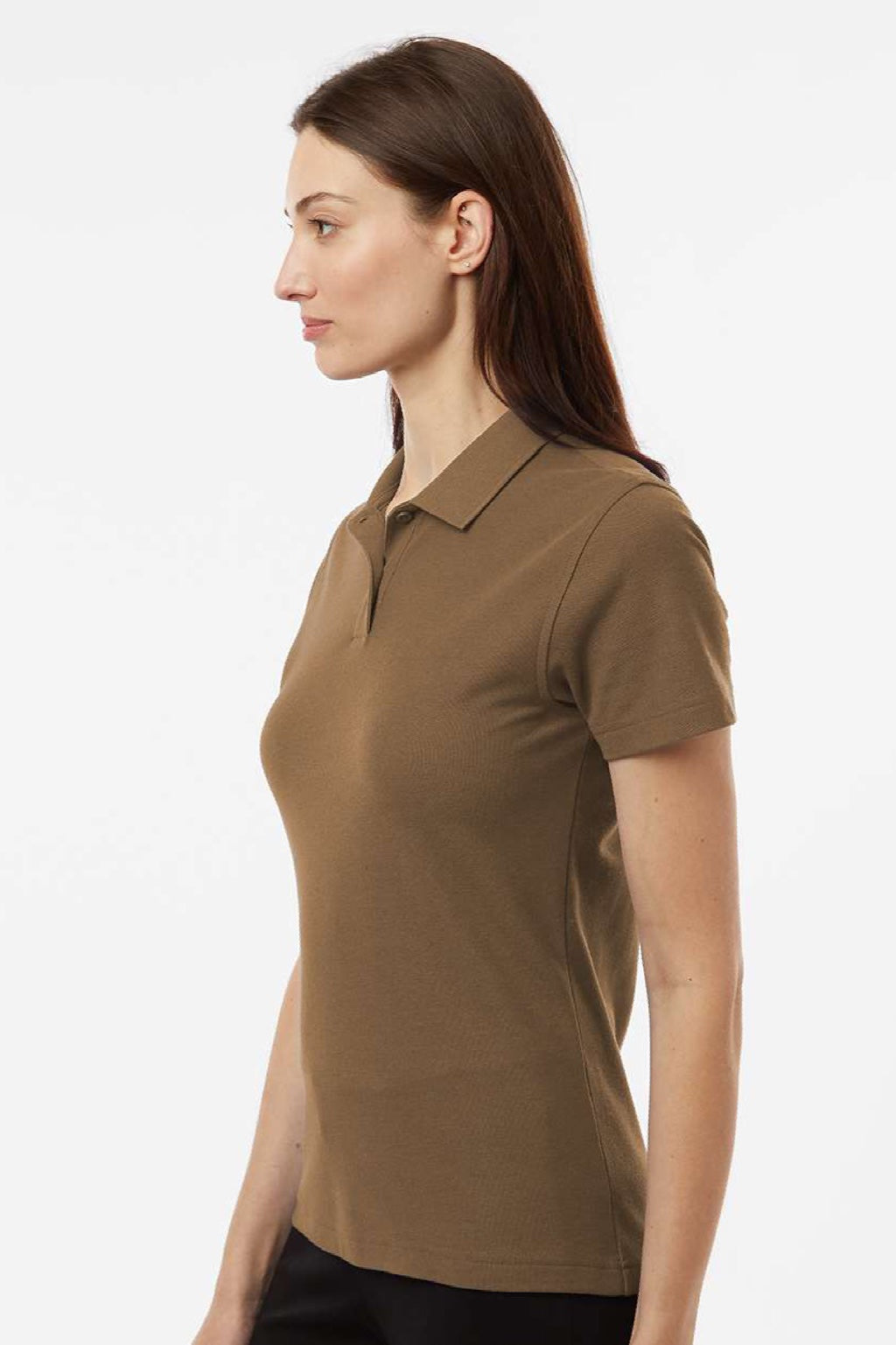 AllPro 62800L Womens Pique Short Sleeve Polo Shirt Cigar Brown Model Side