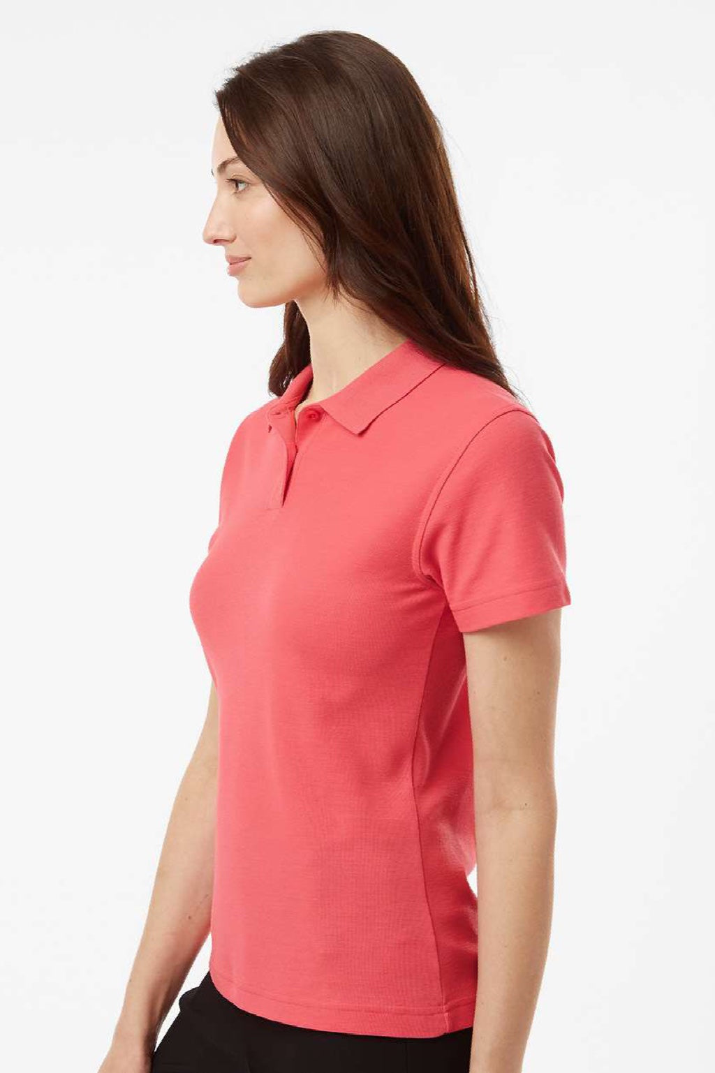 AllPro 62800L Womens Pique Short Sleeve Polo Shirt Coral Model Side