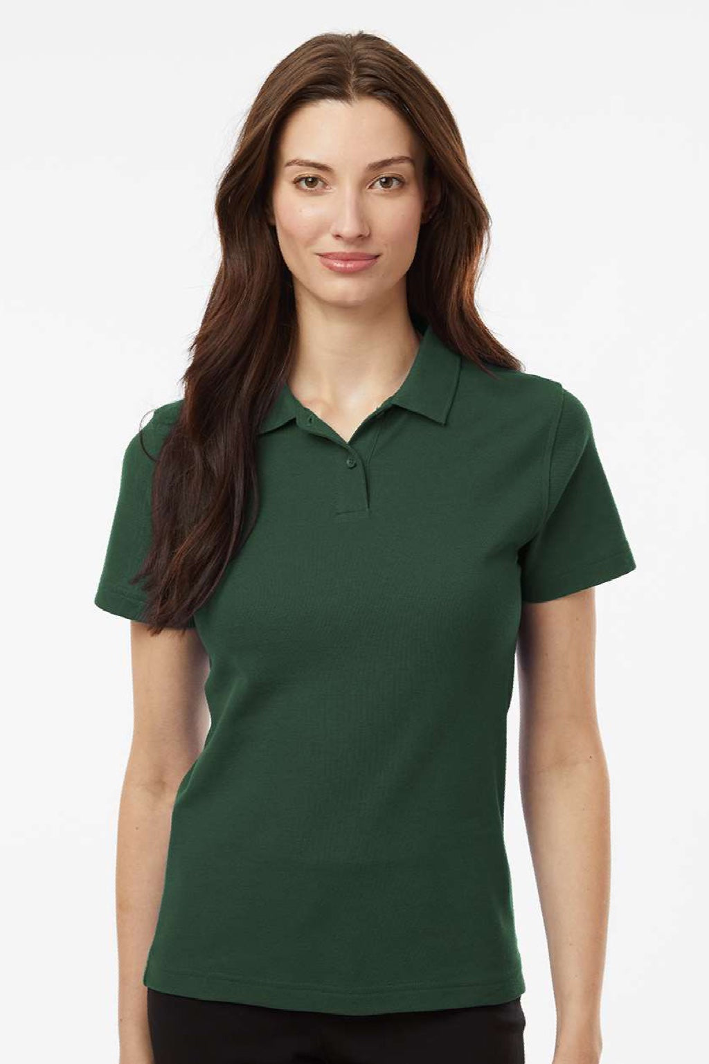 AllPro 62800L Womens Pique Short Sleeve Polo Shirt Forest Green Model Front