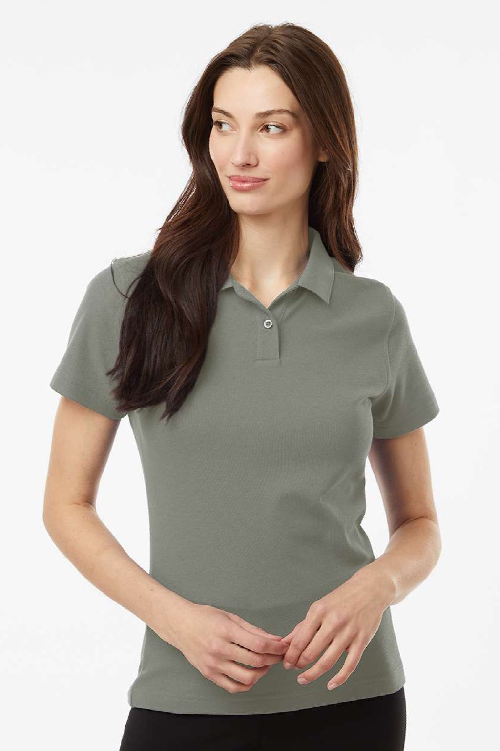 AllPro 62800L Womens Pique Short Sleeve Polo Shirt Greystone Model Front