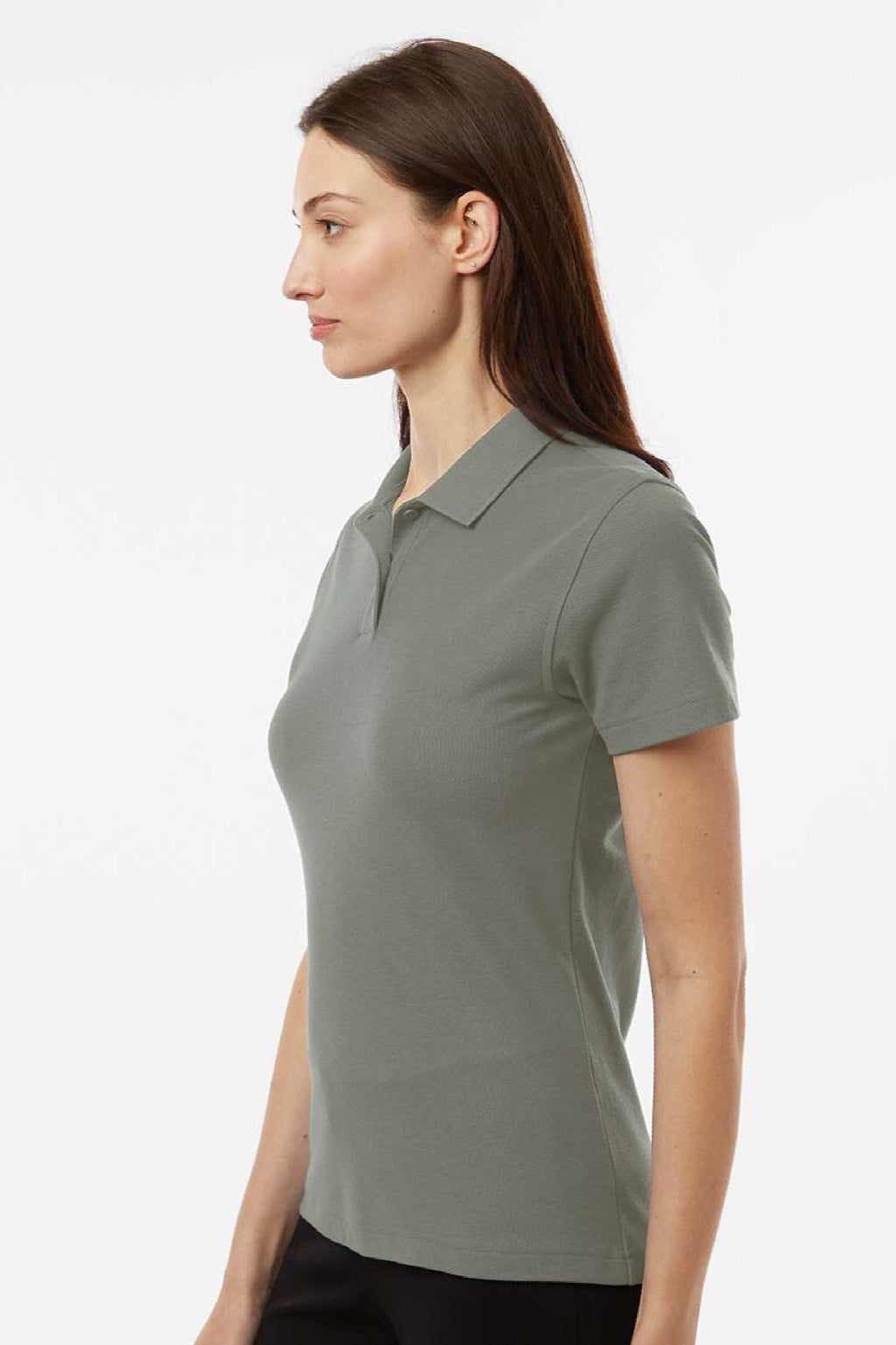 AllPro 62800L Womens Pique Short Sleeve Polo Shirt Greystone Model Side