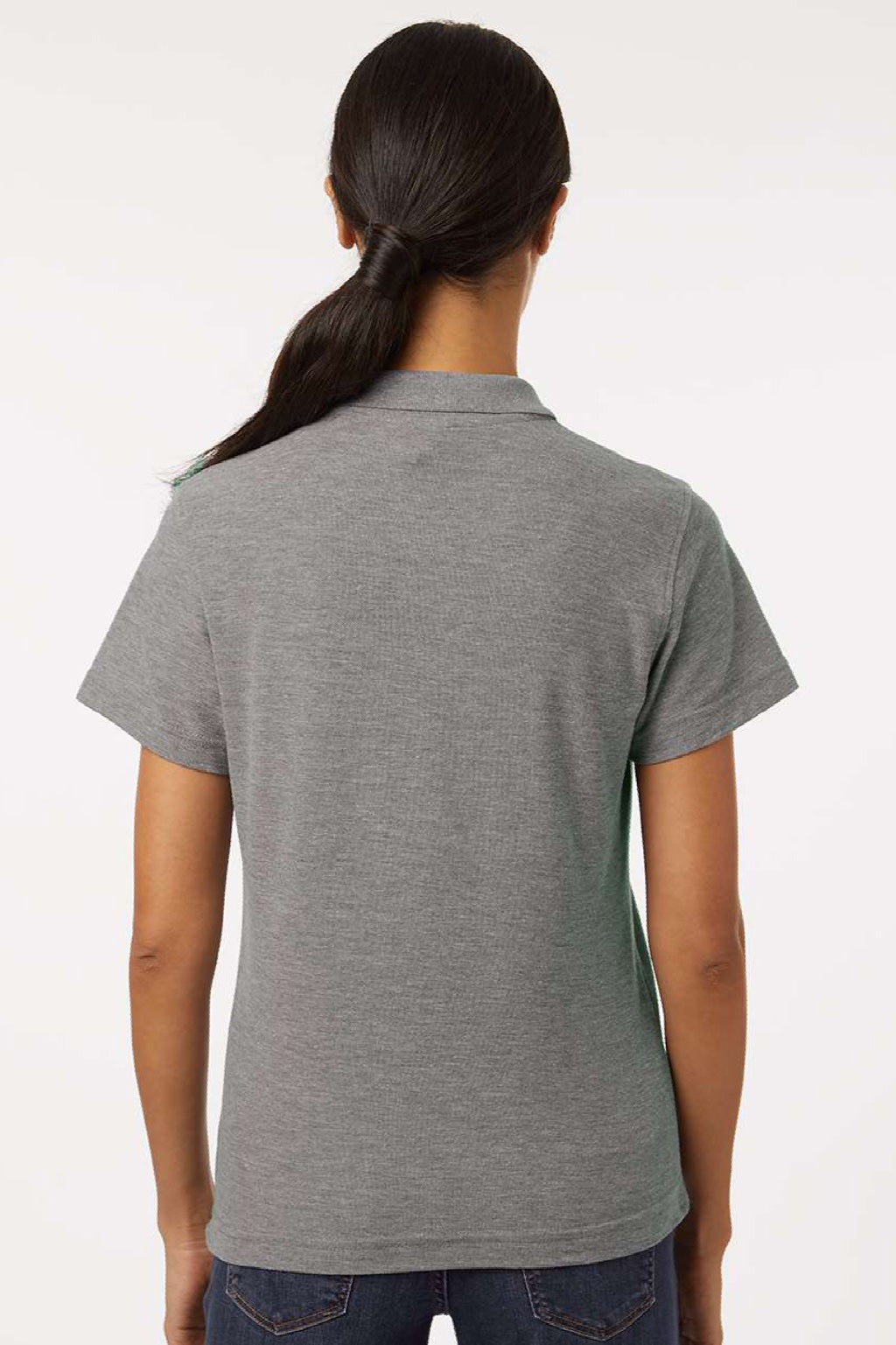 AllPro 62800L Womens Pique Short Sleeve Polo Shirt Heather Granite Grey Model Back