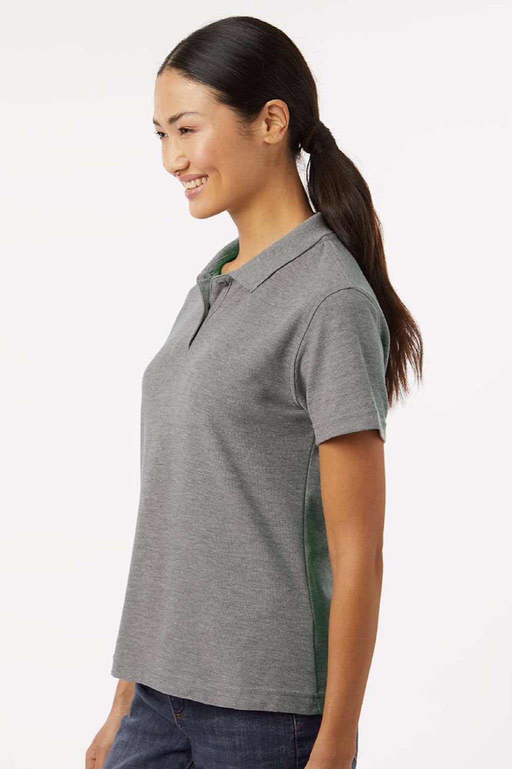 AllPro 62800L Womens Pique Short Sleeve Polo Shirt Heather Granite Grey Model Side