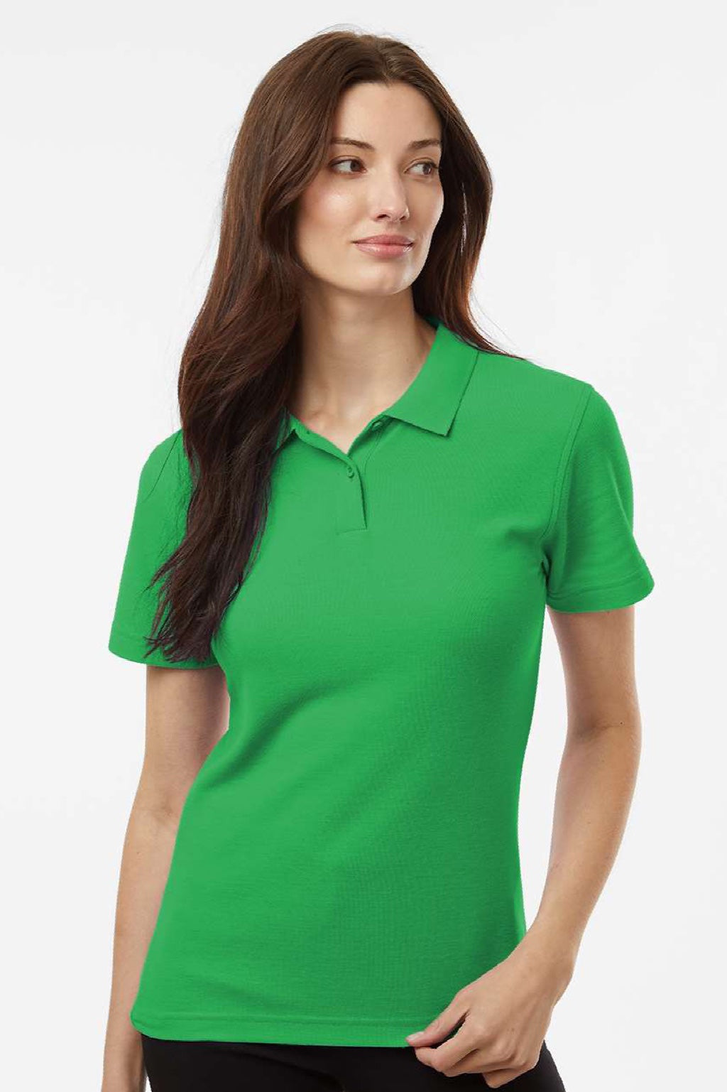 AllPro 62800L Womens Pique Short Sleeve Polo Shirt Kelly Green Model Front