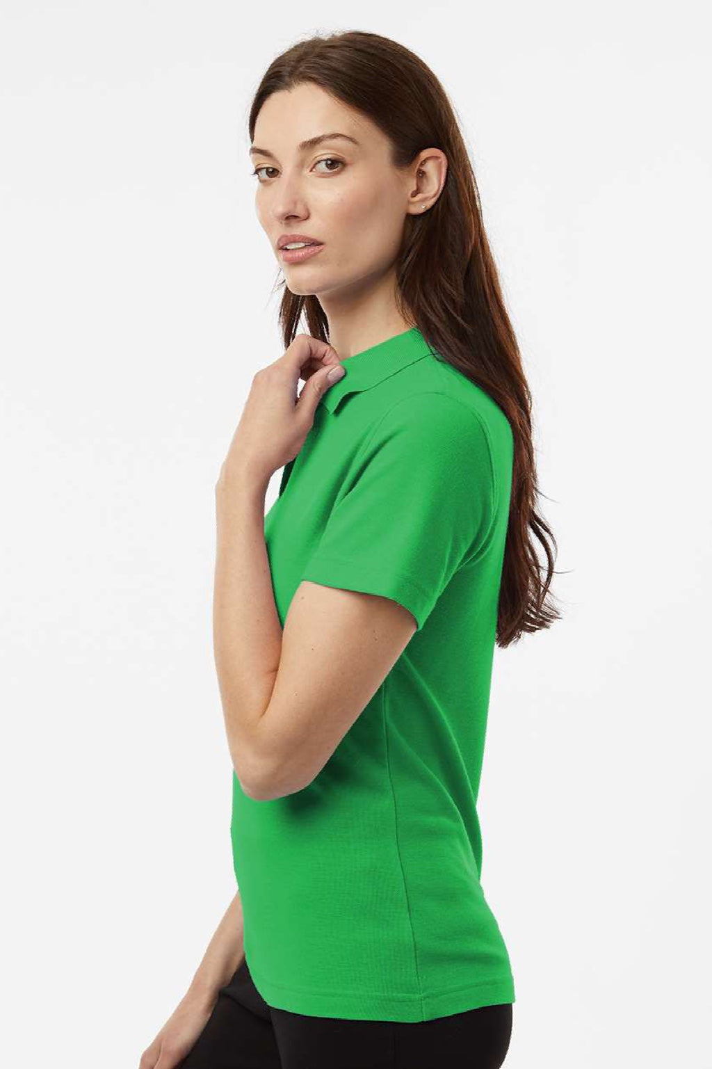 AllPro 62800L Womens Pique Short Sleeve Polo Shirt Kelly Green Model Side