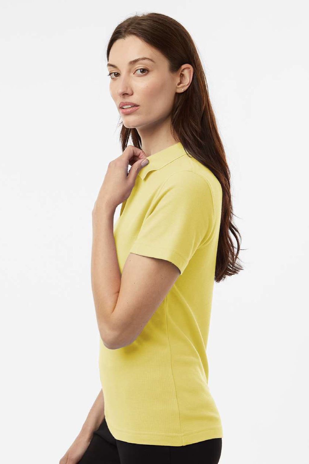 AllPro 62800L Womens Pique Short Sleeve Polo Shirt Light Yellow Model Side