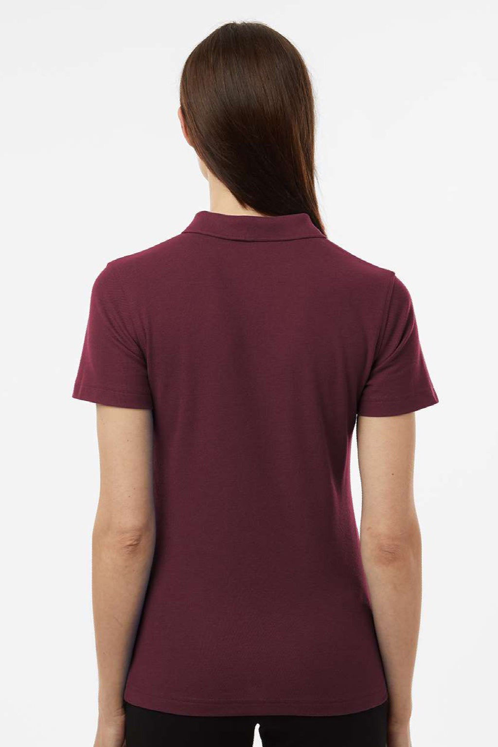 AllPro 62800L Womens Pique Short Sleeve Polo Shirt Maroon Model Back