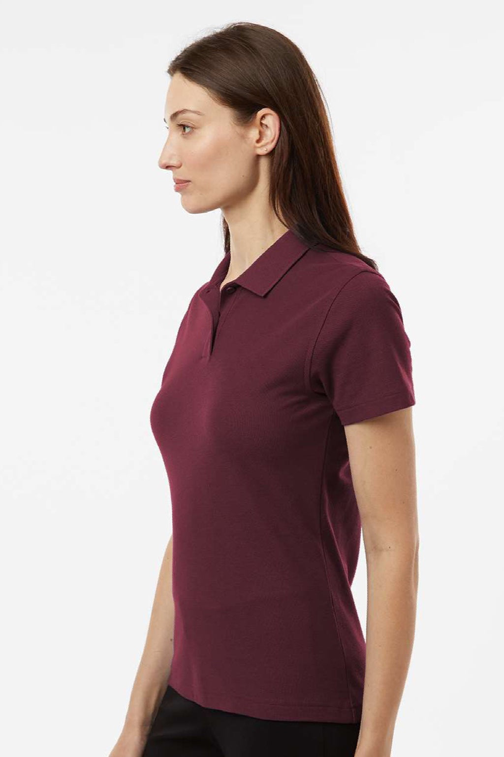 AllPro 62800L Womens Pique Short Sleeve Polo Shirt Maroon Model Side
