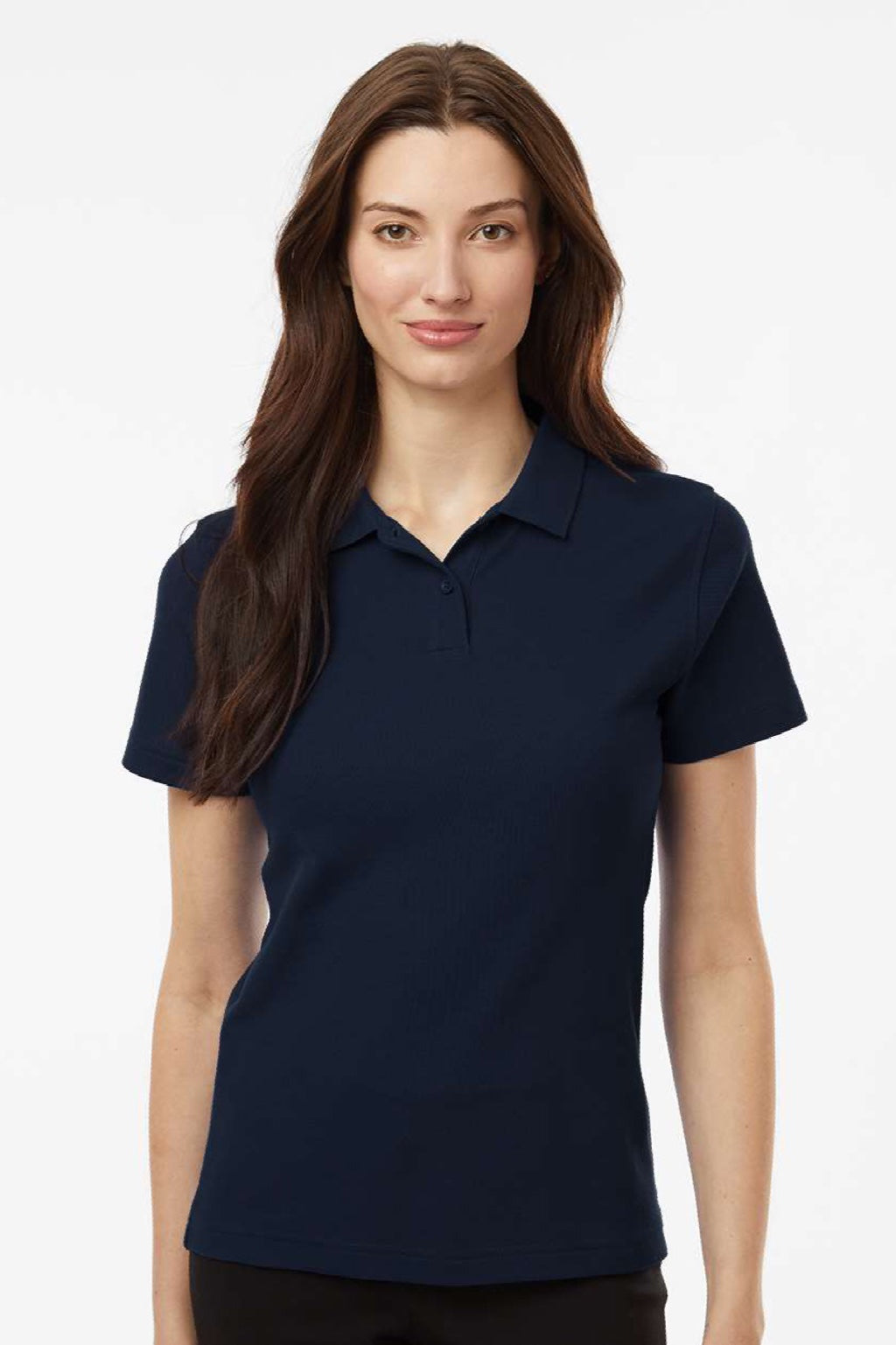 AllPro 62800L Womens Pique Short Sleeve Polo Shirt Navy Blue Model Front