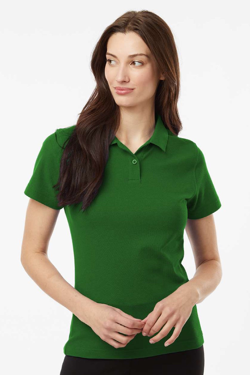 AllPro 62800L Womens Pique Short Sleeve Polo Shirt Olive Green Model Front