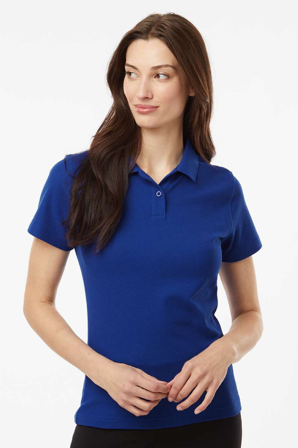 AllPro 62800L Womens Pique Short Sleeve Polo Shirt Royal Blue Model Front