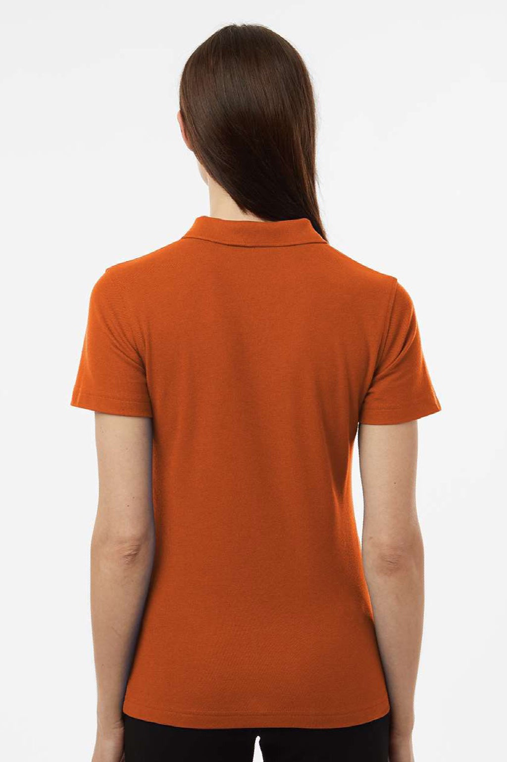 AllPro 62800L Womens Pique Short Sleeve Polo Shirt Rust Orange Model Back