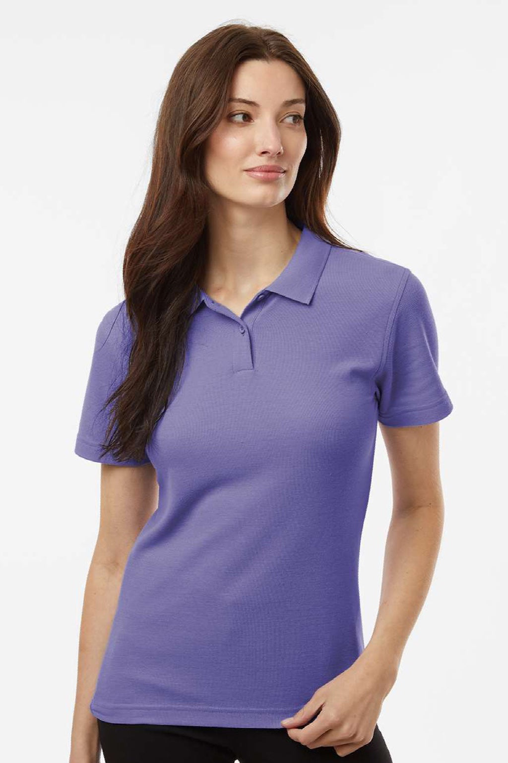 AllPro 62800L Womens Pique Short Sleeve Polo Shirt Violet Purple Model Front