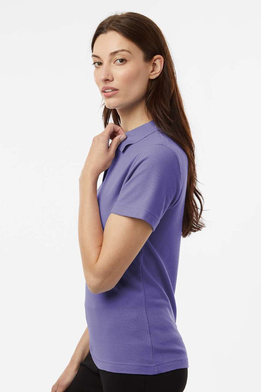 AllPro 62800L Womens Pique Short Sleeve Polo Shirt Violet Purple Model Side