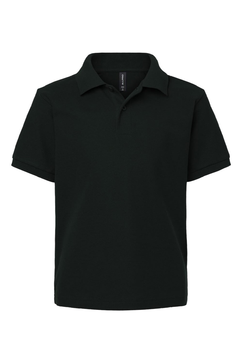 AllPro 62800Y Youth Pique Short Sleeve Polo Shirt Black Flat Front