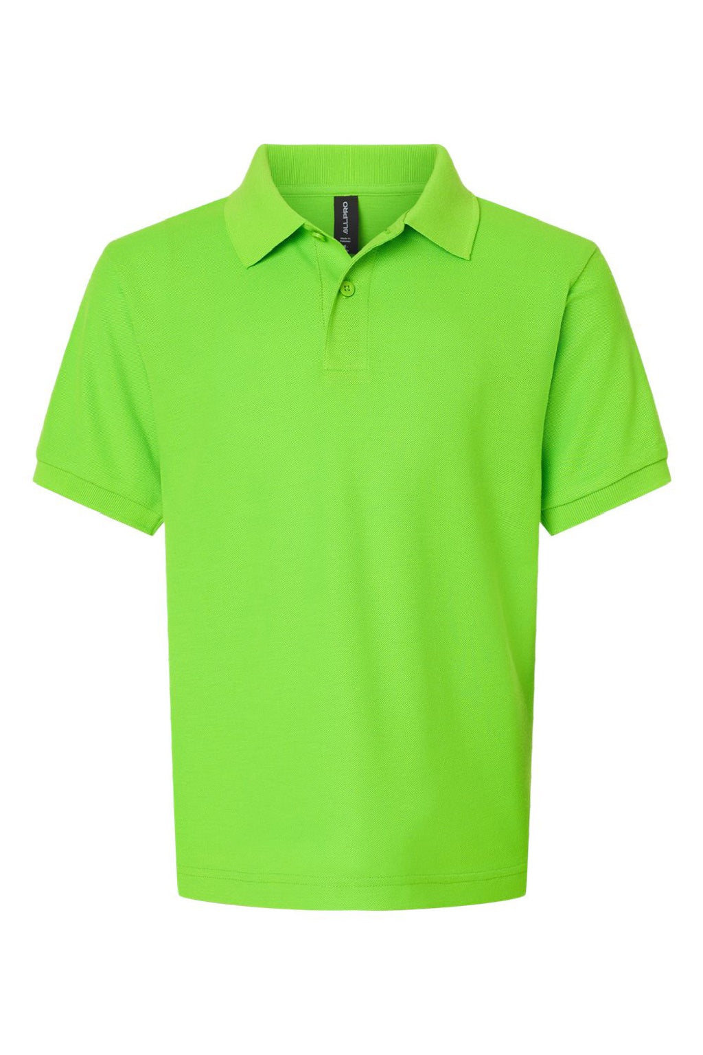 AllPro 62800Y Youth Pique Short Sleeve Polo Shirt Lime Green Flat Front