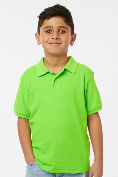 AllPro 62800Y Youth Pique Short Sleeve Polo Shirt Lime Green Model Front