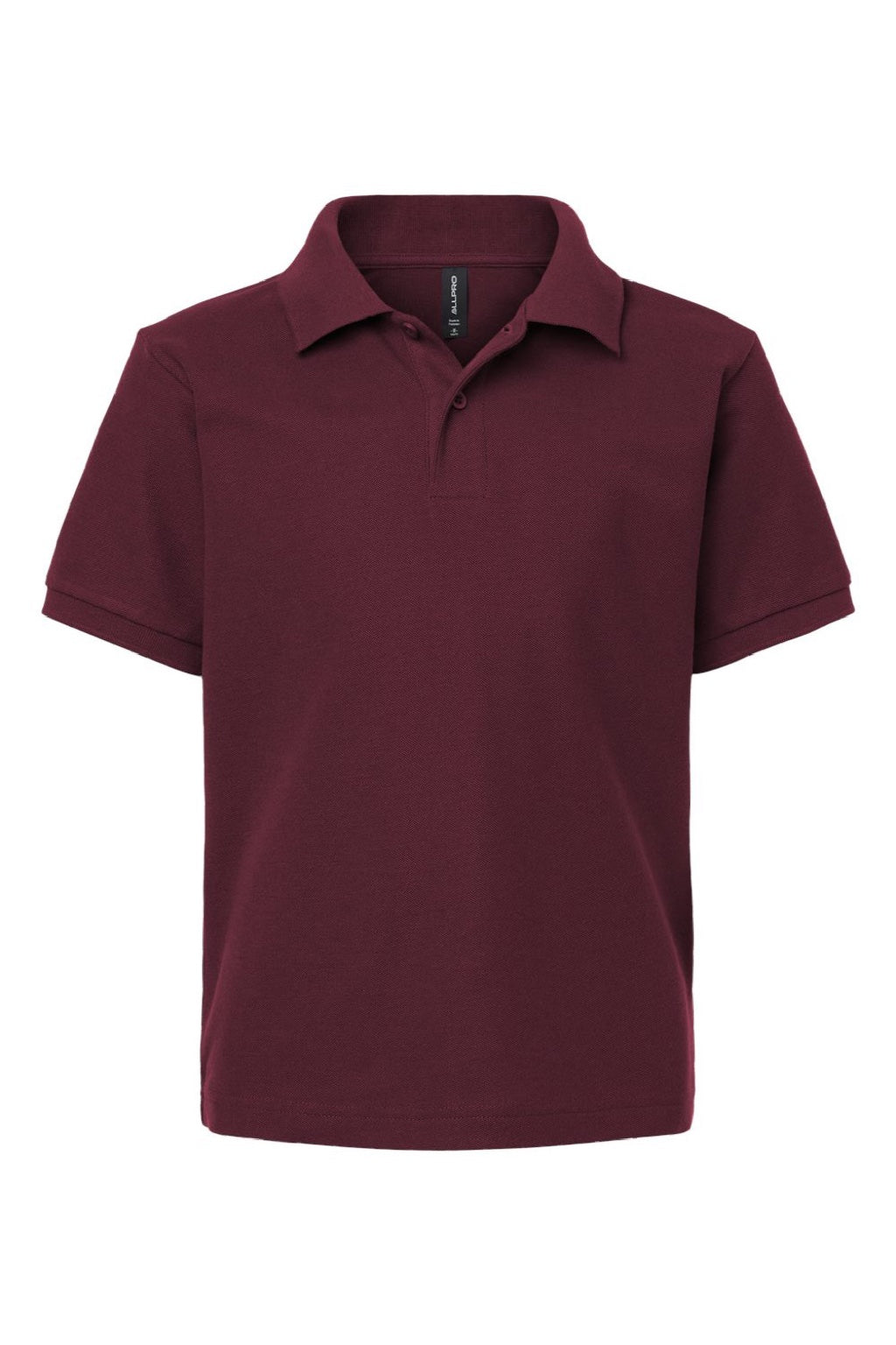 AllPro 62800Y Youth Pique Short Sleeve Polo Shirt Maroon Flat Front