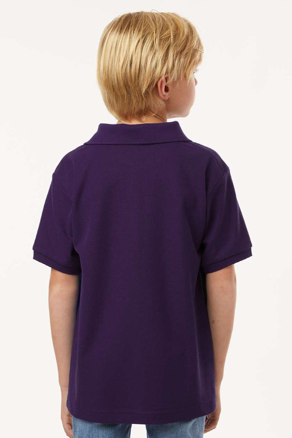 AllPro 62800Y Youth Pique Short Sleeve Polo Shirt Purple Model Back