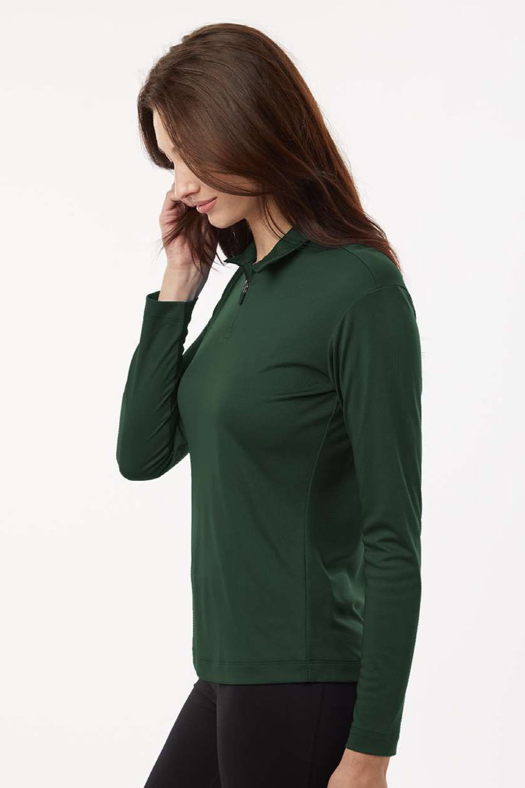 AllPro 41870L Womens Pro Lock Performance 1/4 Zip Sweatshirt Forest Green Model Side