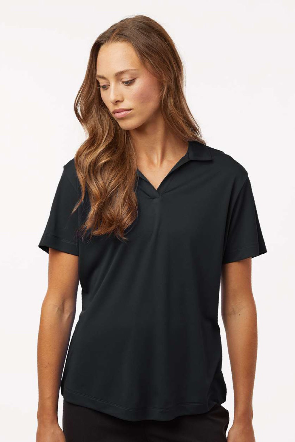 AllPro 41800L Womens Pro Lock Performance Short Sleeve Polo Shirt Black Model Front