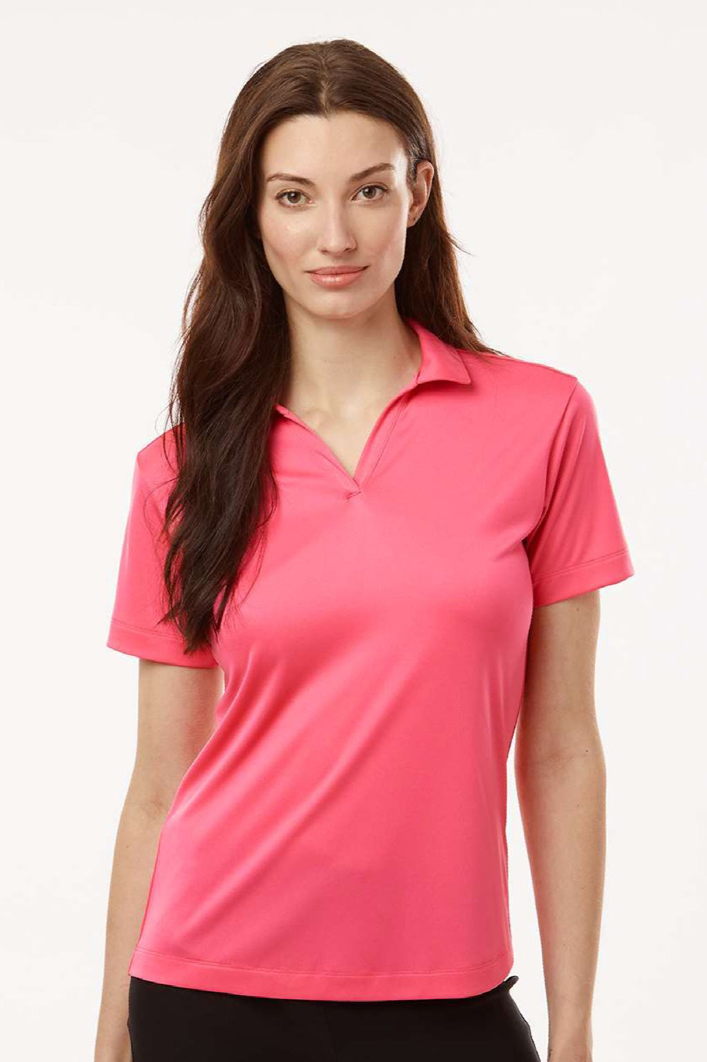 AllPro 41800L Womens Pro Lock Performance Short Sleeve Polo Shirt Bright Pink Model Front