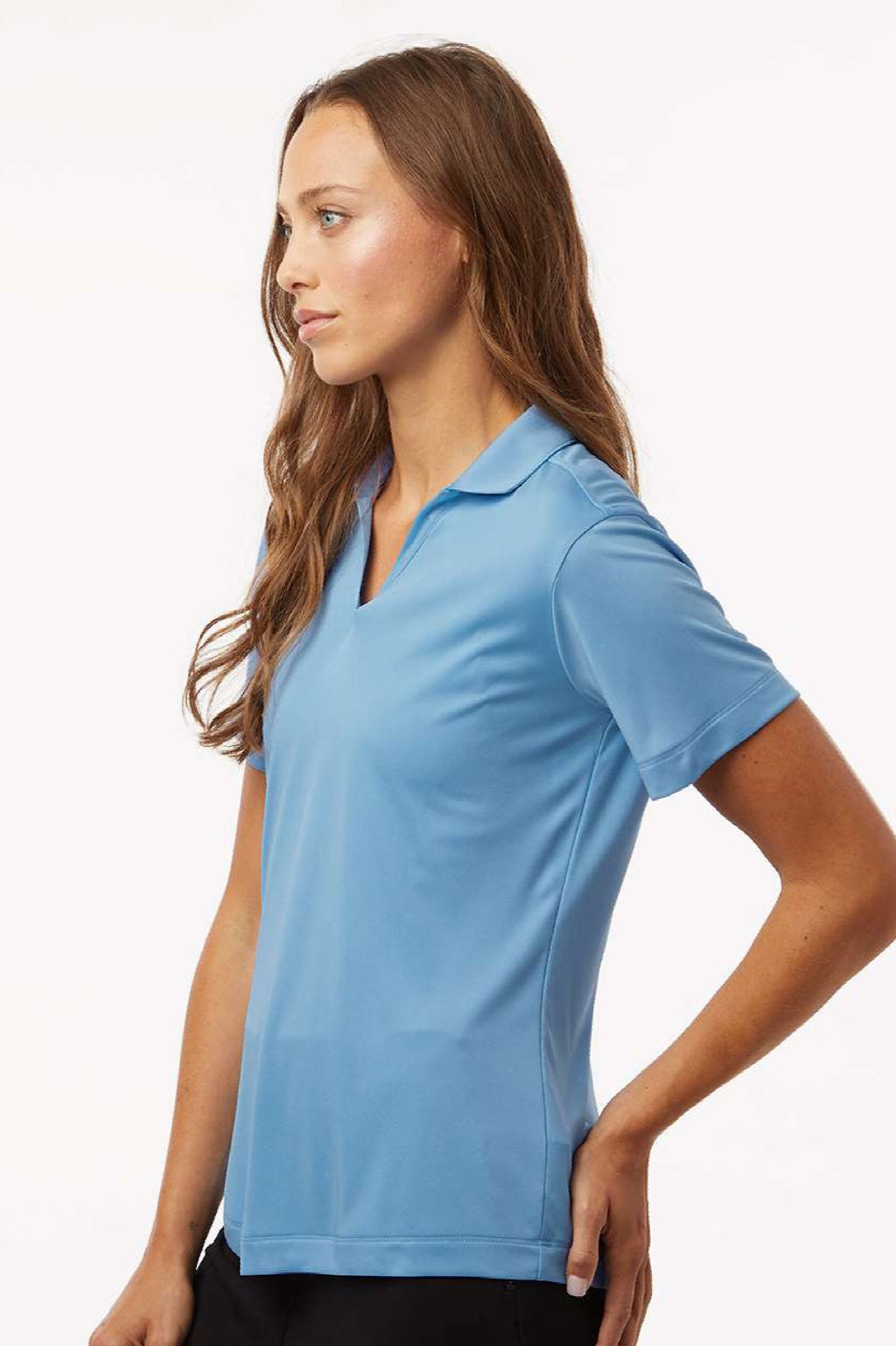 AllPro 41800L Womens Pro Lock Performance Short Sleeve Polo Shirt Carolina Blue Model Side