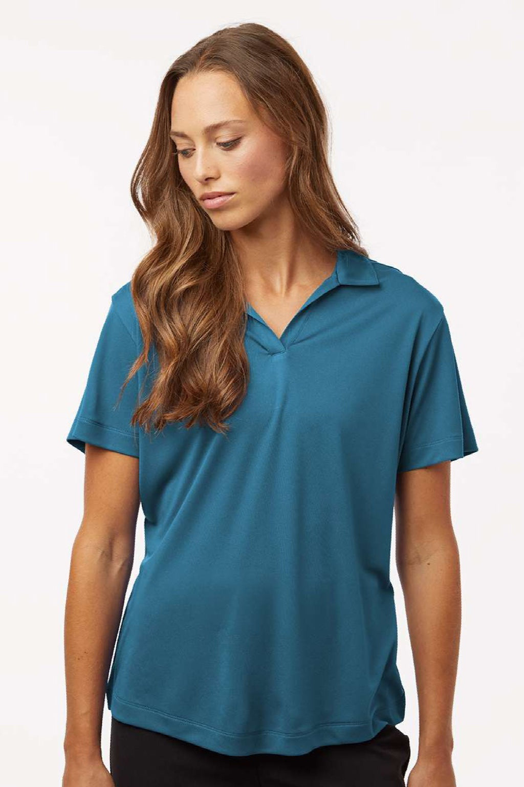 AllPro 41800L Womens Pro Lock Performance Short Sleeve Polo Shirt Pacific Blue Model Front