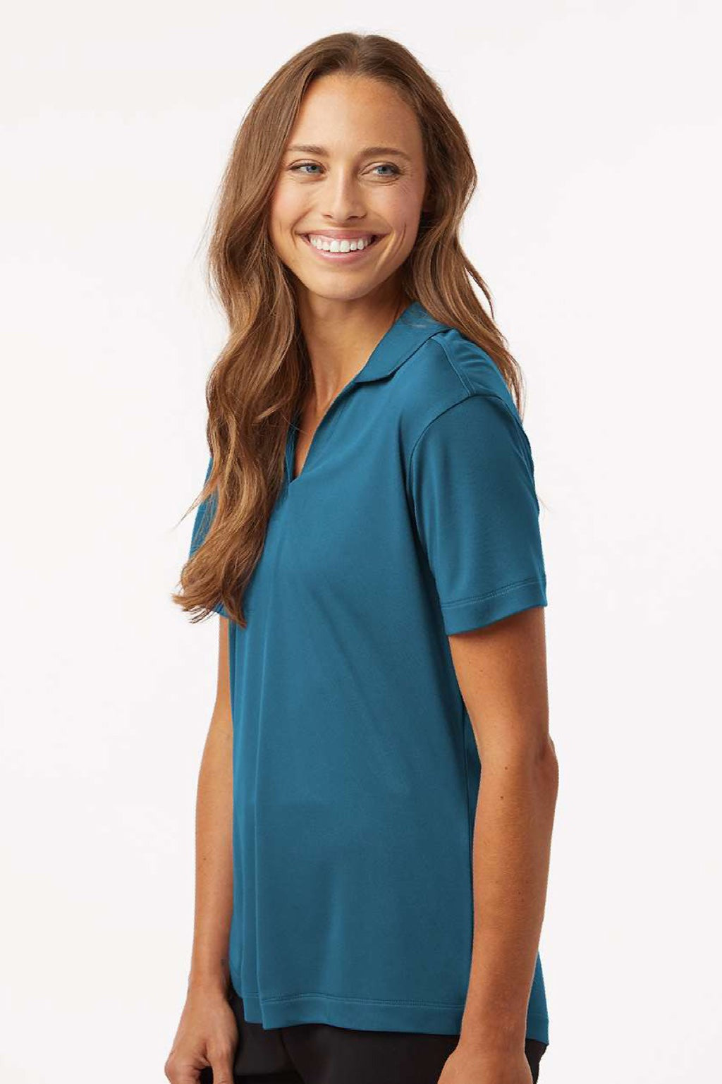 AllPro 41800L Womens Pro Lock Performance Short Sleeve Polo Shirt Pacific Blue Model Side