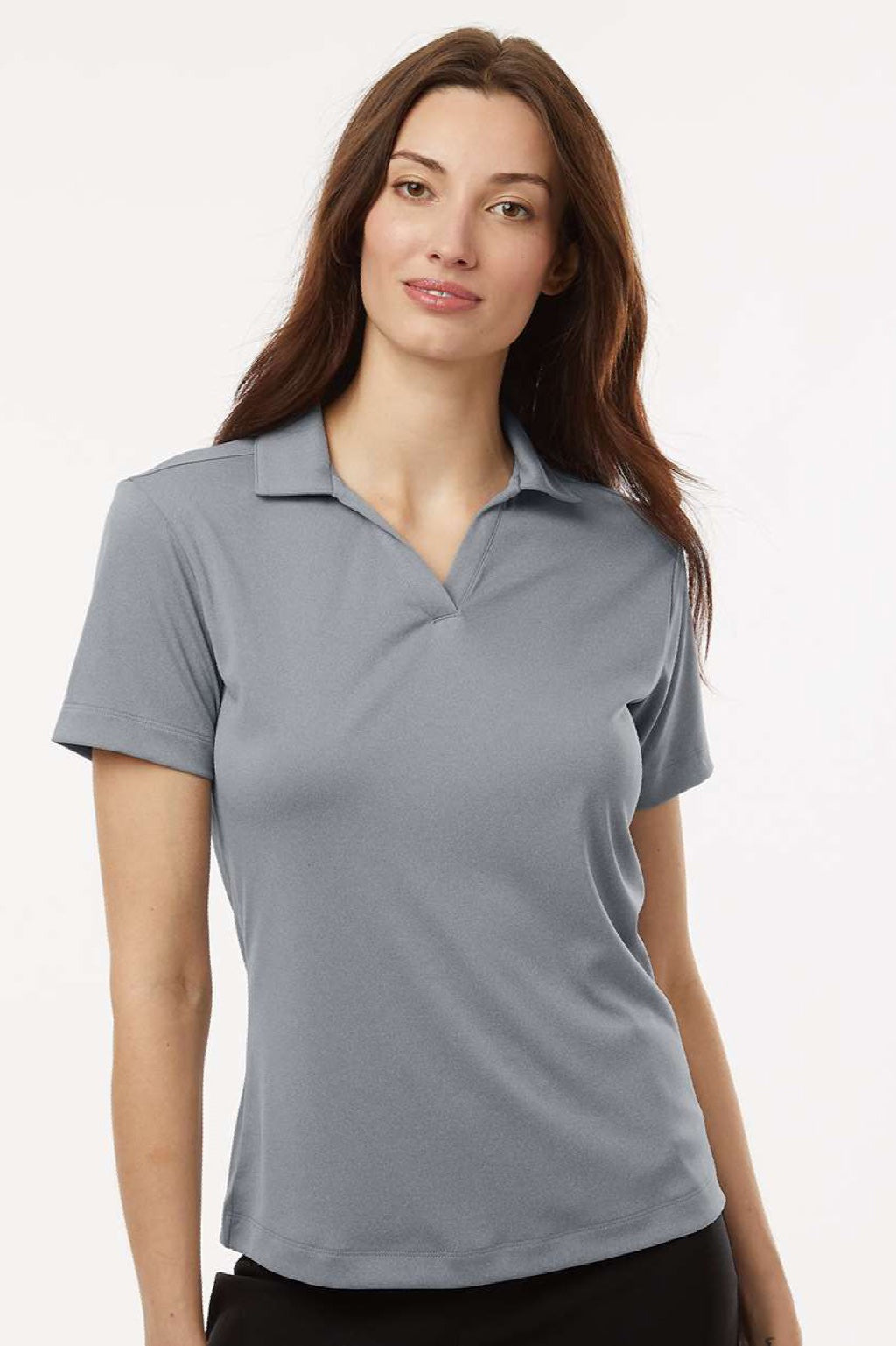 AllPro 41800L Womens Pro Lock Performance Short Sleeve Polo Shirt Heather Steel Grey Model Front