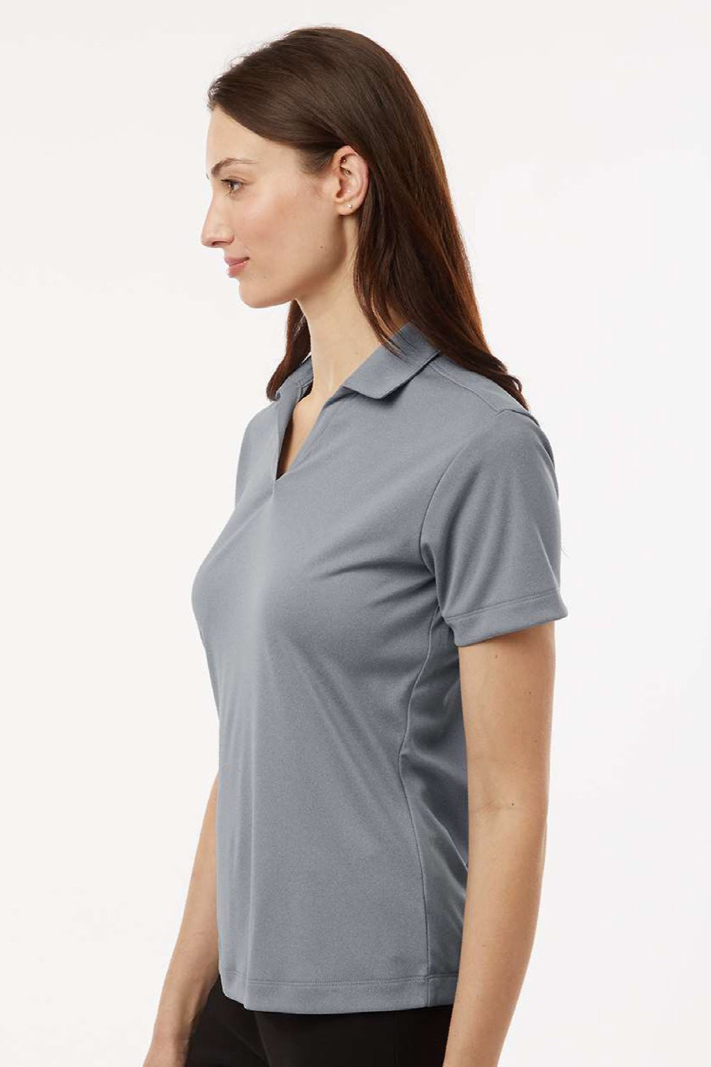 AllPro 41800L Womens Pro Lock Performance Short Sleeve Polo Shirt Heather Steel Grey Model Side