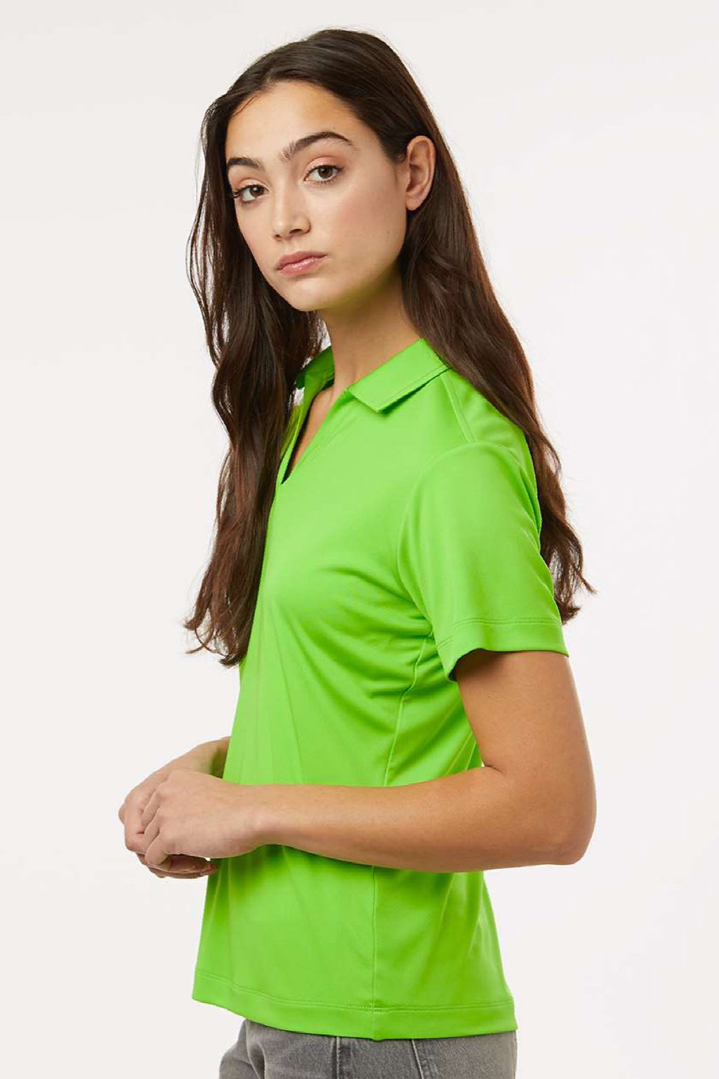 AllPro 41800L Womens Pro Lock Performance Short Sleeve Polo Shirt Lime Green Model Side