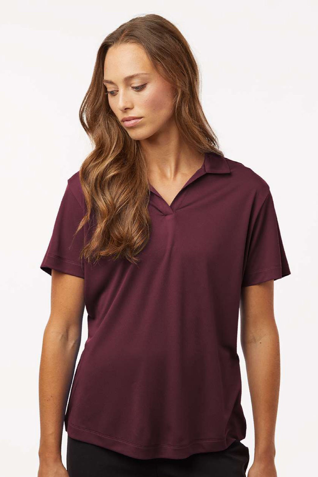 AllPro 41800L Womens Pro Lock Performance Short Sleeve Polo Shirt Maroon Model Front