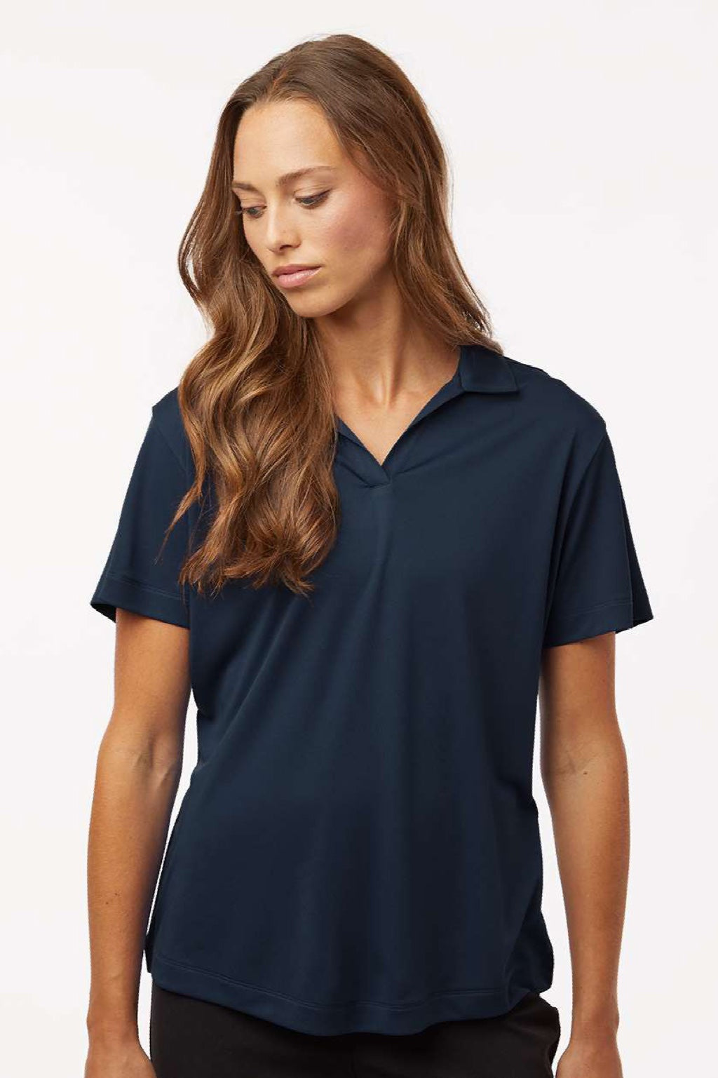 AllPro 41800L Womens Pro Lock Performance Short Sleeve Polo Shirt Navy Blue Model Front