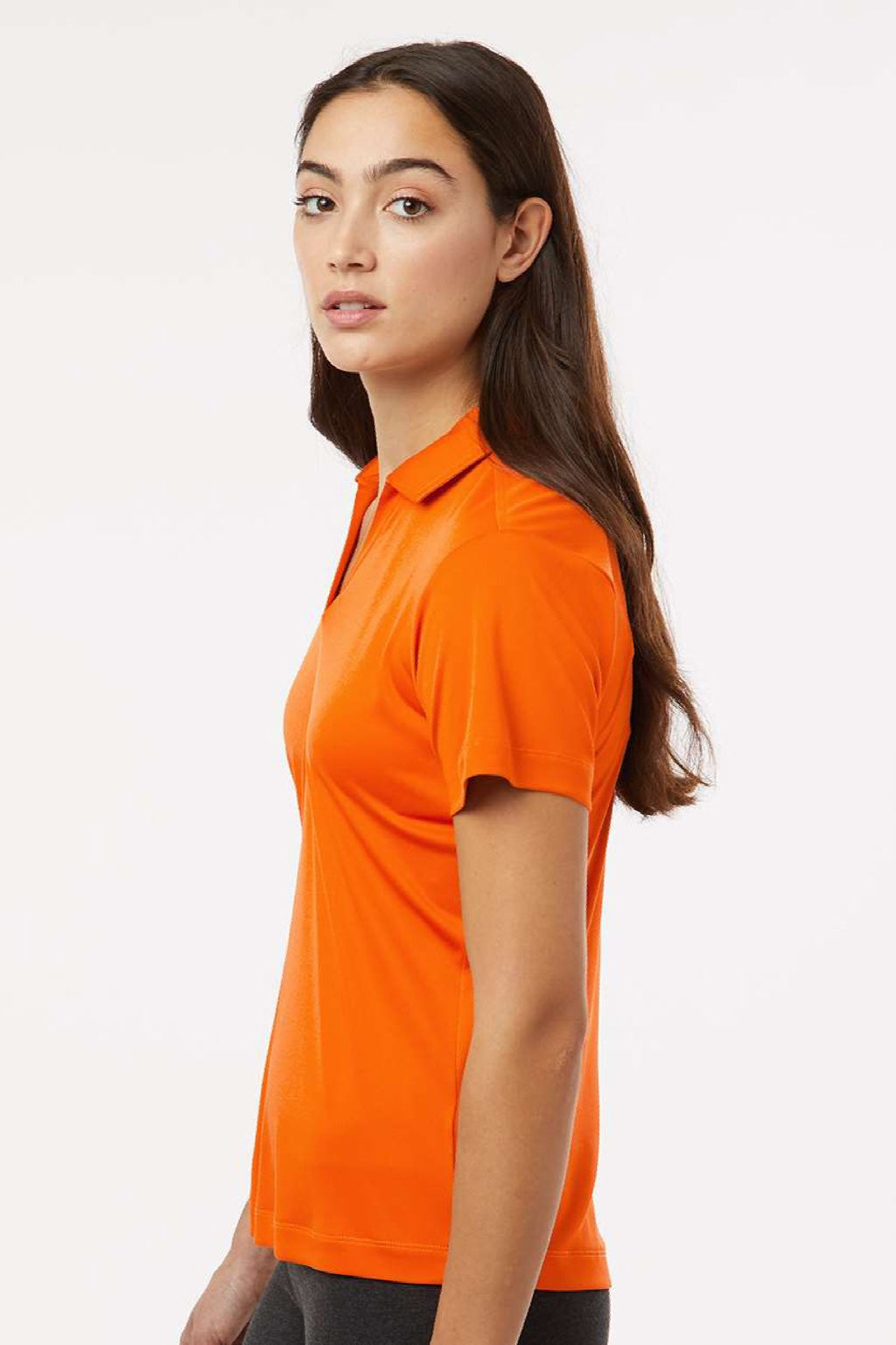 AllPro 41800L Womens Pro Lock Performance Short Sleeve Polo Shirt Neon Orange Model Side