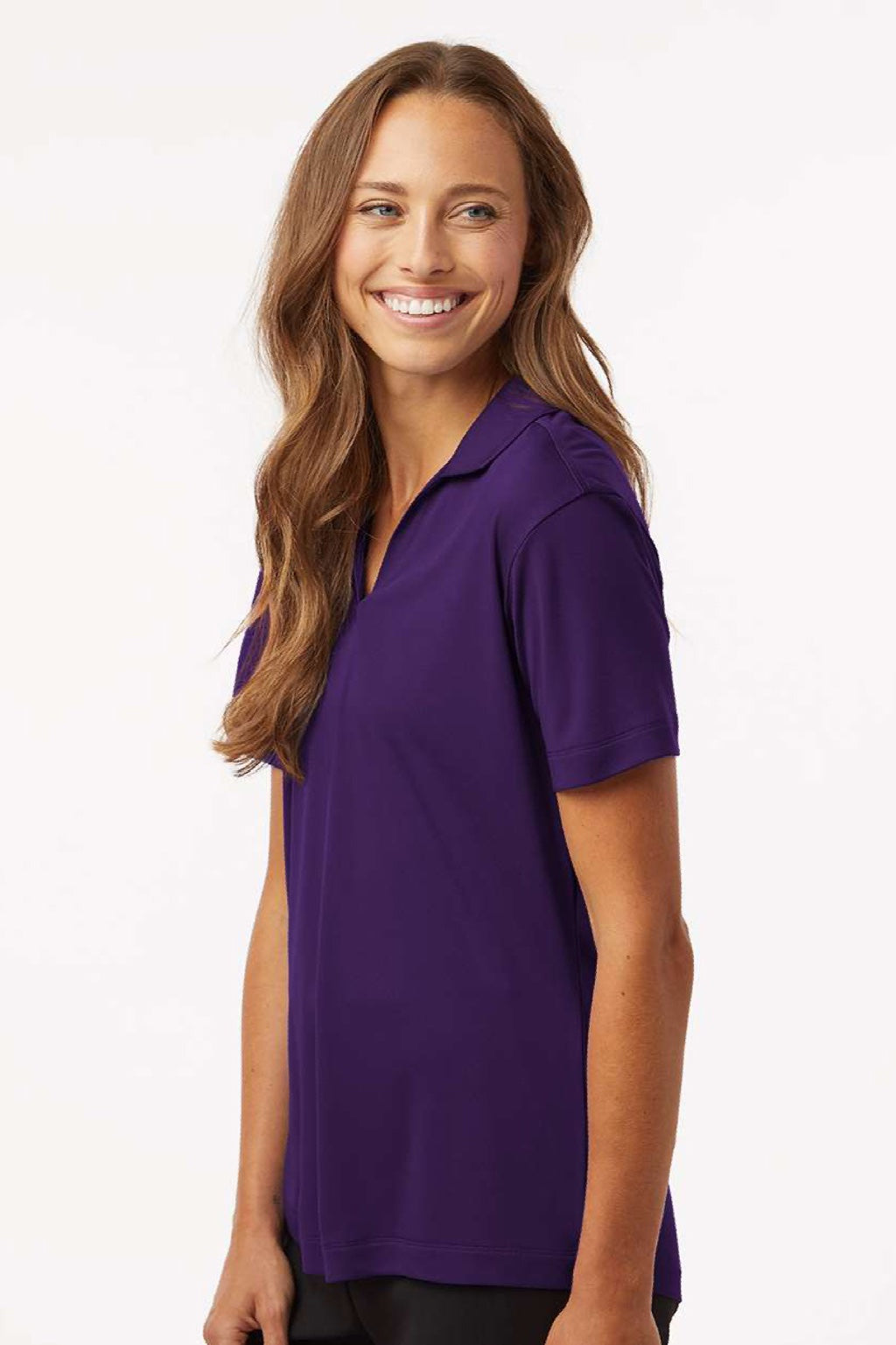AllPro 41800L Womens Pro Lock Performance Short Sleeve Polo Shirt Purple Model Side
