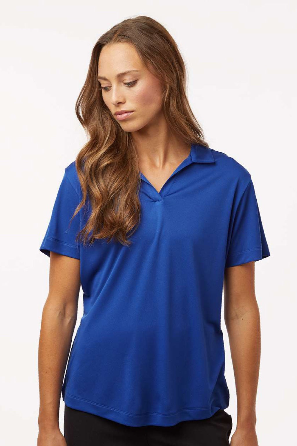 AllPro 41800L Womens Pro Lock Performance Short Sleeve Polo Shirt Royal Blue Model Front