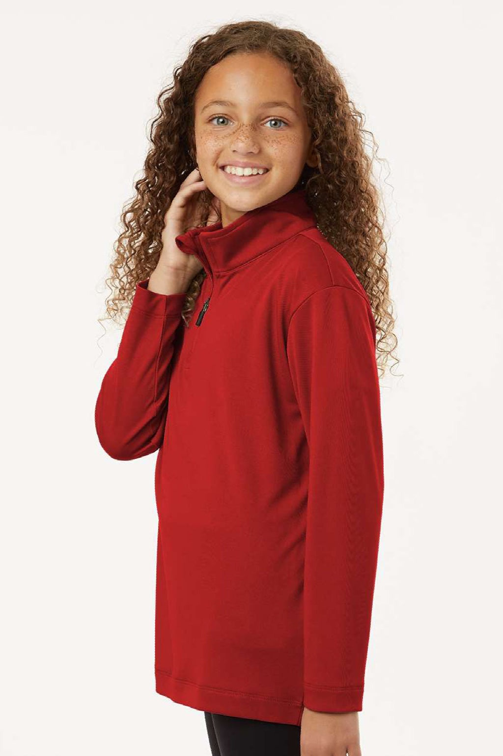 AllPro 41870Y Youth Pro Lock Performance 1/4 Zip Sweatshirt Red Model Side